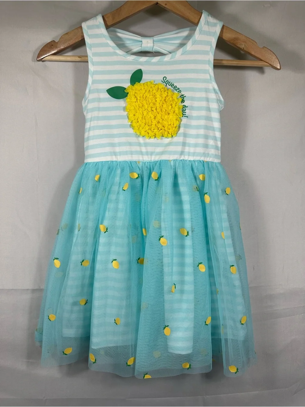 Zunie Girl Aqua and Yellow Lemon Print Dress